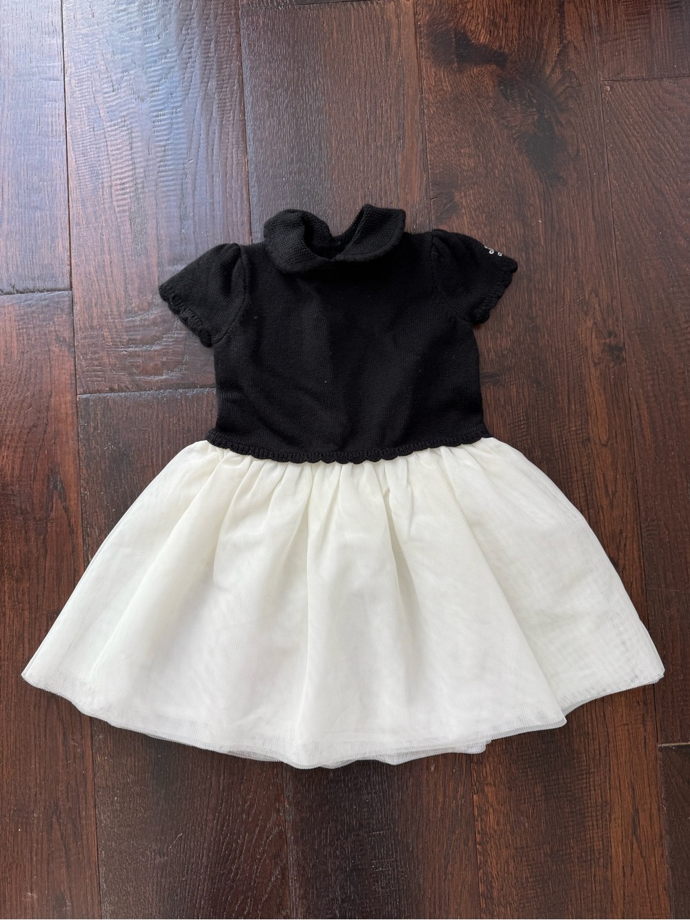 Ralph Lauren Black & White Short-Sleeve Tulle Dress